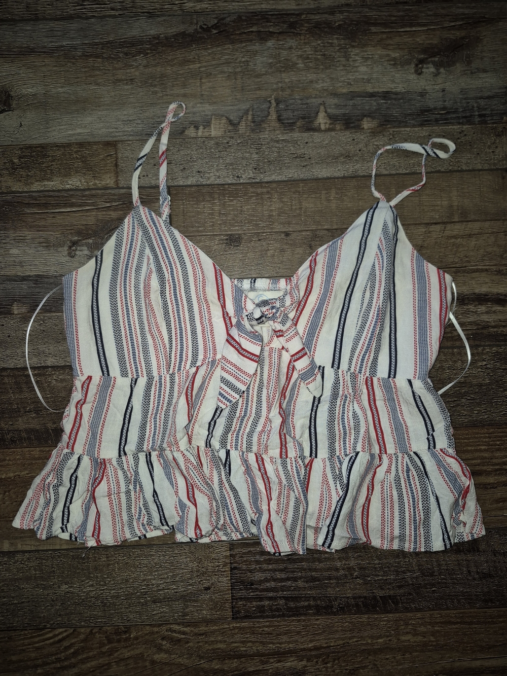 Striped Red & Navy Ruffle Cami Top - Women
